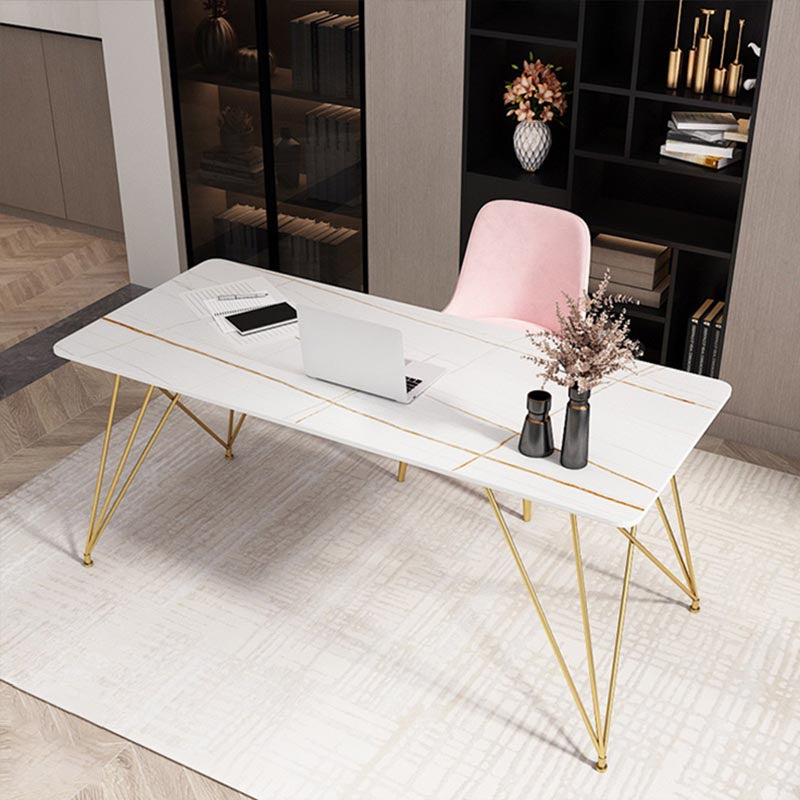 Modern Rectangular Writing Desk Sintered Stone Hairpin Office Desk