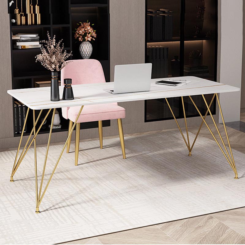 Modern Rectangular Writing Desk Sintered Stone Hairpin Office Desk