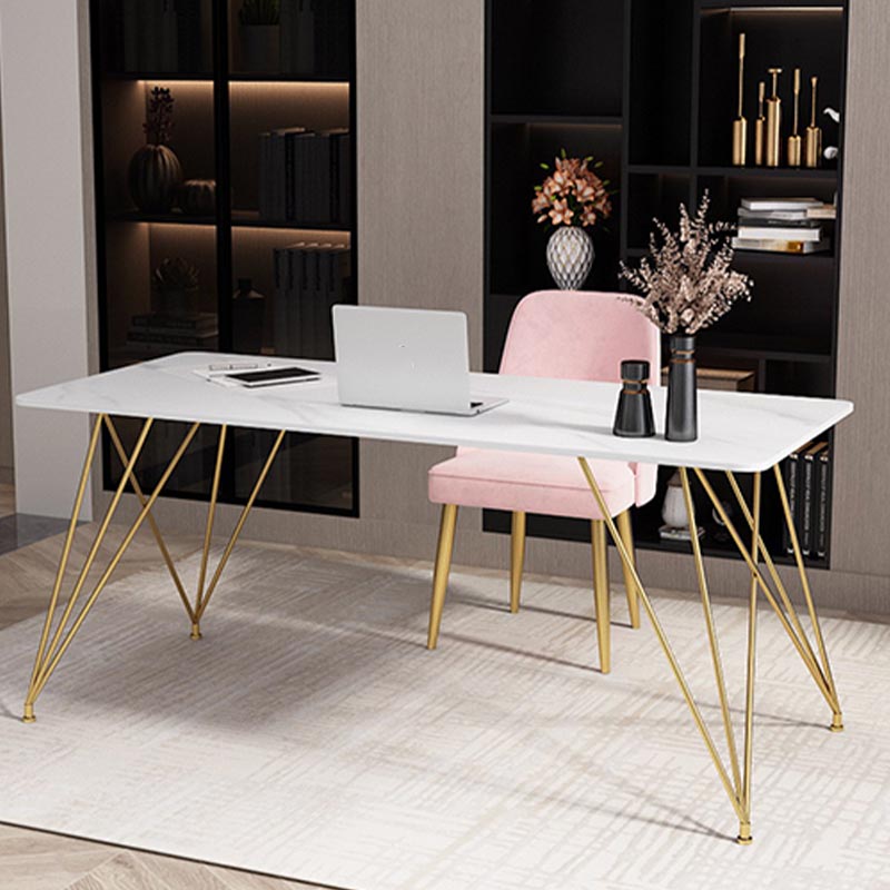 Modern Rectangular Writing Desk Sintered Stone Hairpin Office Desk