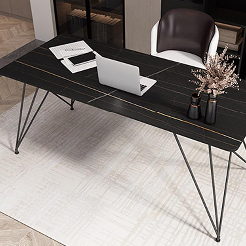 Modern Rectangular Writing Desk Sintered Stone Hairpin Office Desk