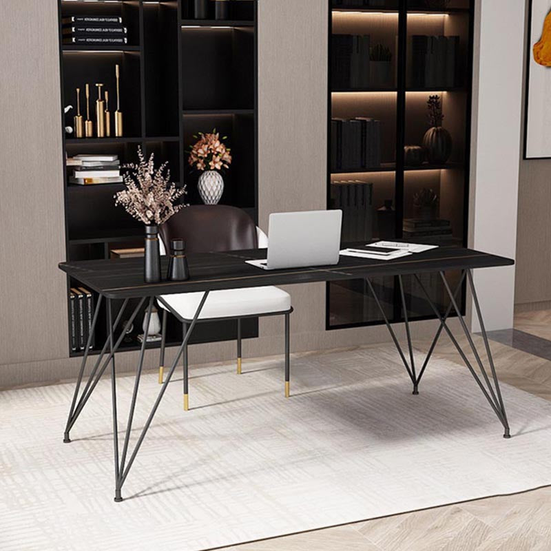 Modern Rectangular Writing Desk Sintered Stone Hairpin Office Desk