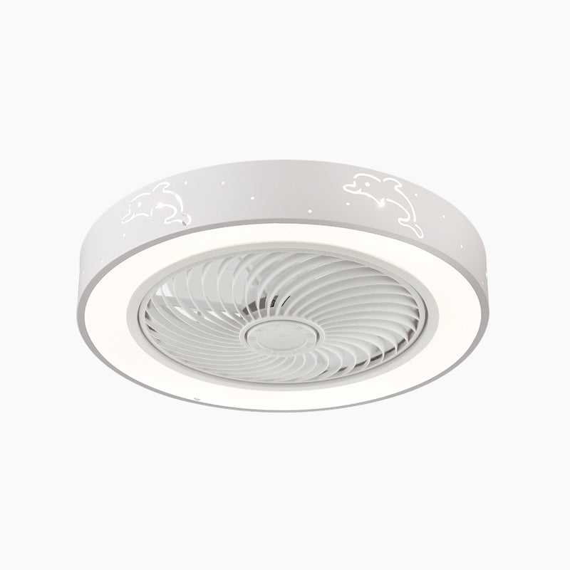 Round Metal Ceiling Fan Lamp Modern Style LED Ceiling Flush Mount