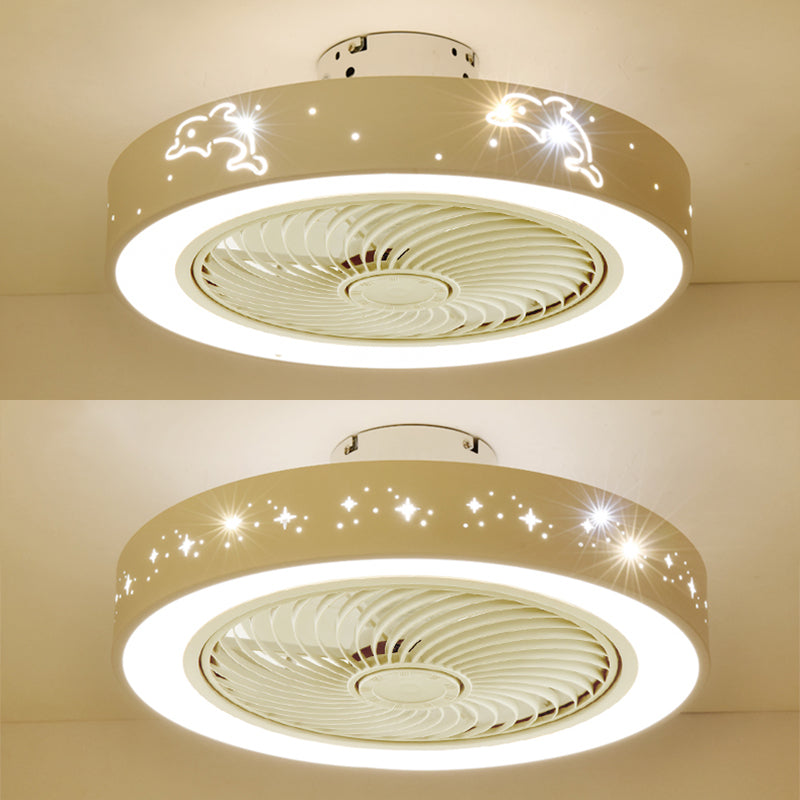 Round Metal Ceiling Fan Lamp Modern Style LED Ceiling Flush Mount