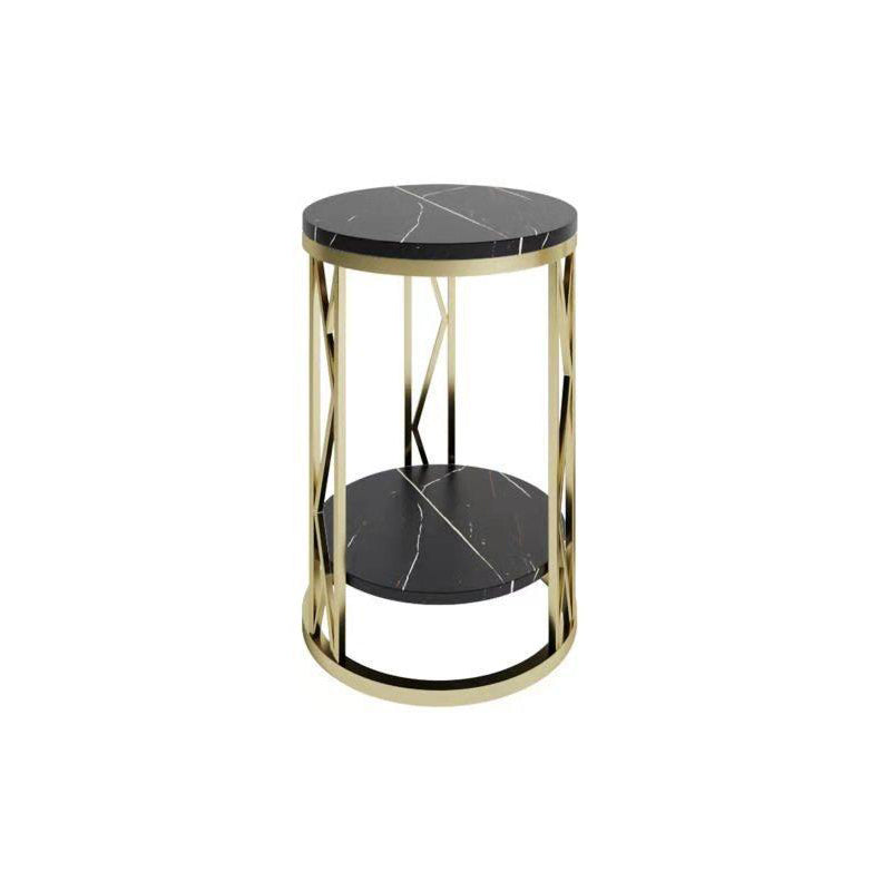 12.65-inch Tall 1-Shelf Contemporary Nightstand Stone Top Nightstand in White/Black