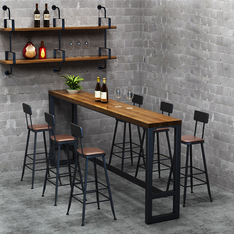 Solid Wood Bar Dining Table Industrial Bar Dining Table with Black Base