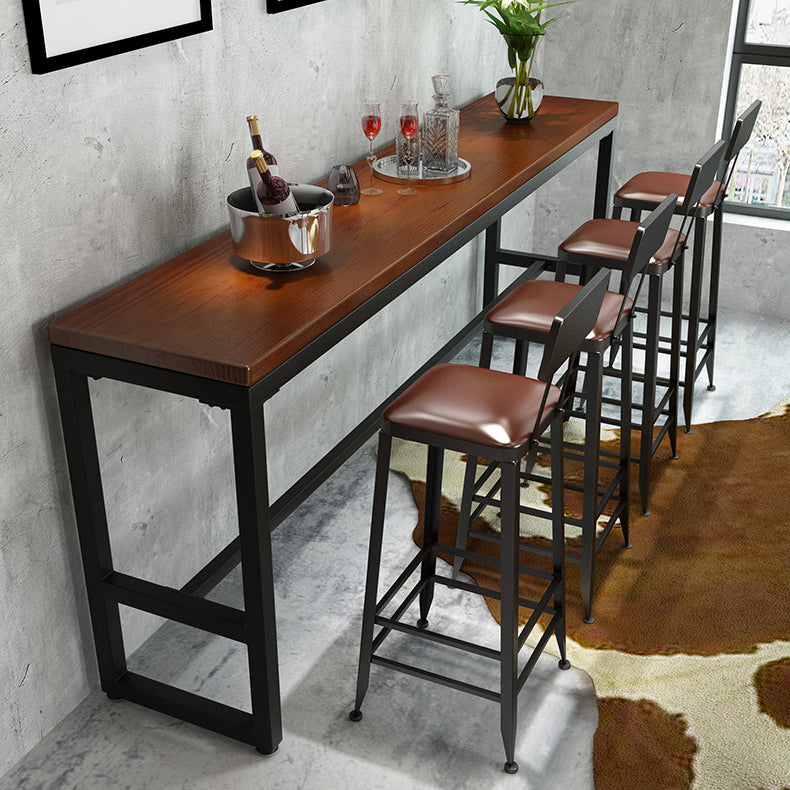 Brown Top Bar Dining Table Industrial Bar Table with Black Base