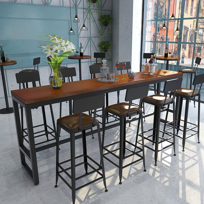 Brown Top Bar Dining Table Industrial Bar Table with Black Base