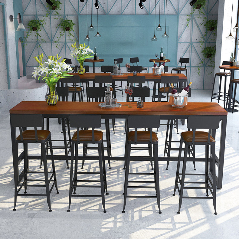 Brown Top Bar Dining Table Industrial Bar Table with Black Base