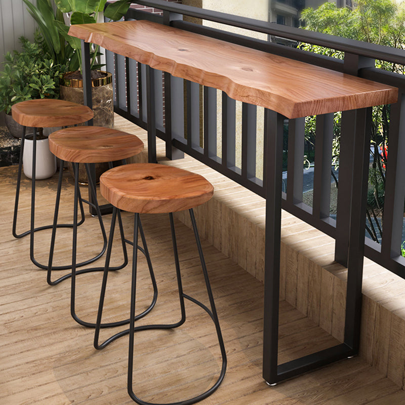 Indoor Solid Wood Patio Bar Table Sled Natural Industrial Counter Table