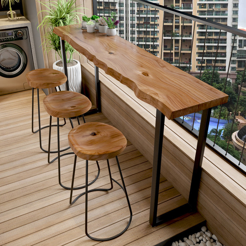 Indoor Solid Wood Patio Bar Table Sled Natural Industrial Counter Table