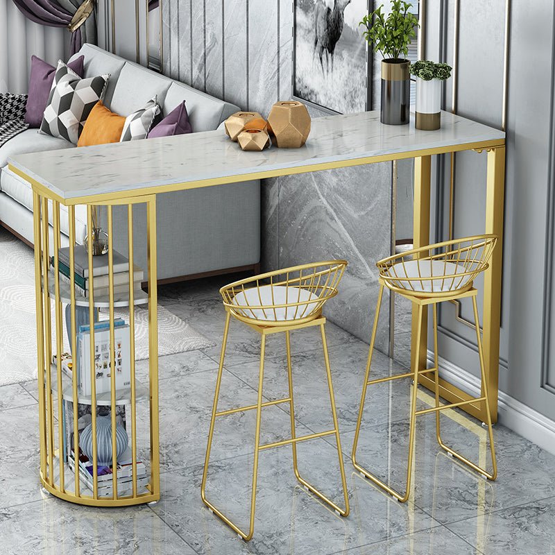 Gold Living Room Pub Height Dining Table Marble Contemporary Bistro Table with Storage