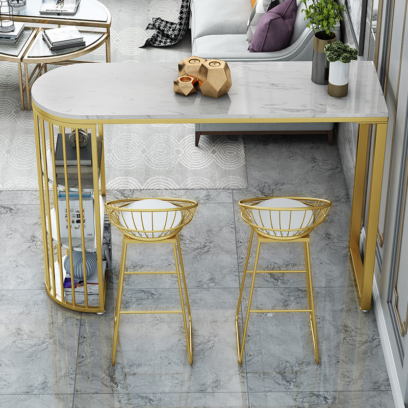 Gold Living Room Pub Height Dining Table Marble Contemporary Bistro Table with Storage