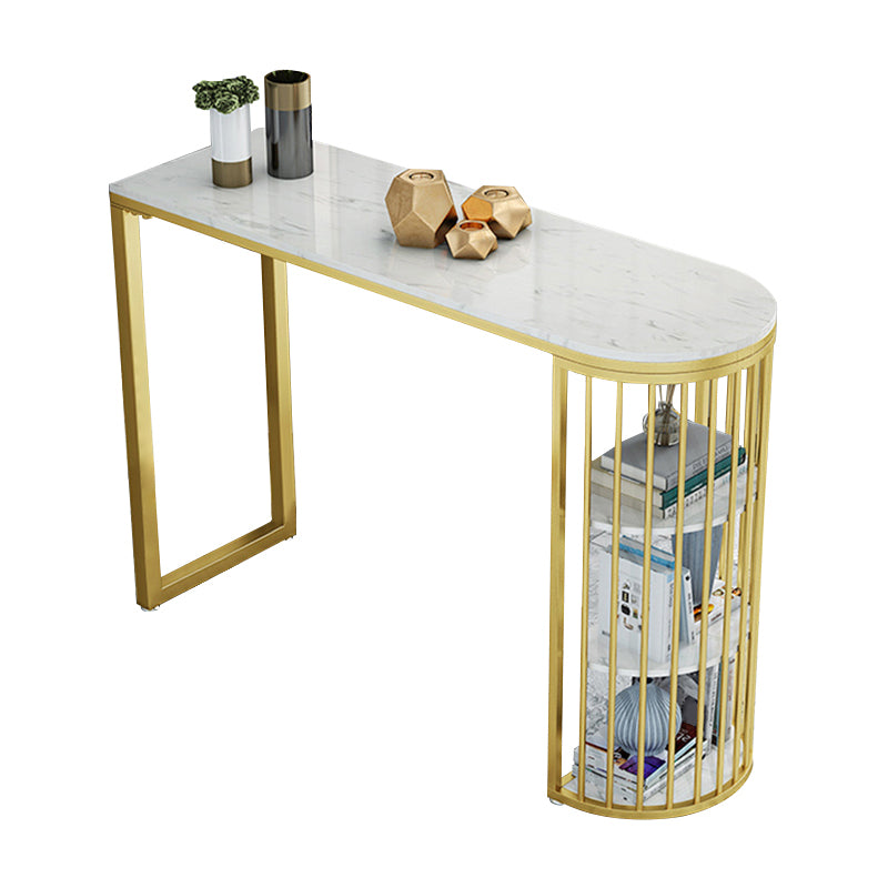 Gold Living Room Pub Height Dining Table Marble Contemporary Bistro Table with Storage