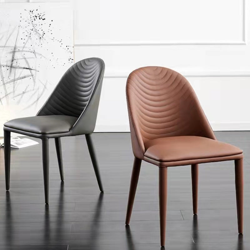 Modern Design Leather Dining Side Chairs Armless Solid Back Chairs