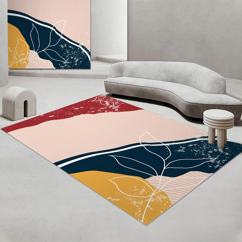 Pink Abstract Color Piece Rug Polyester Modern Rug Stain Resistant Rug for Living Room