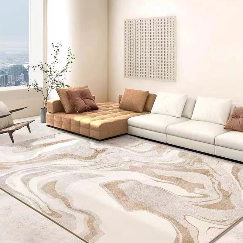 Light Brown Abstract Graphic Rug Polyester Modern Rug for Drawing Room