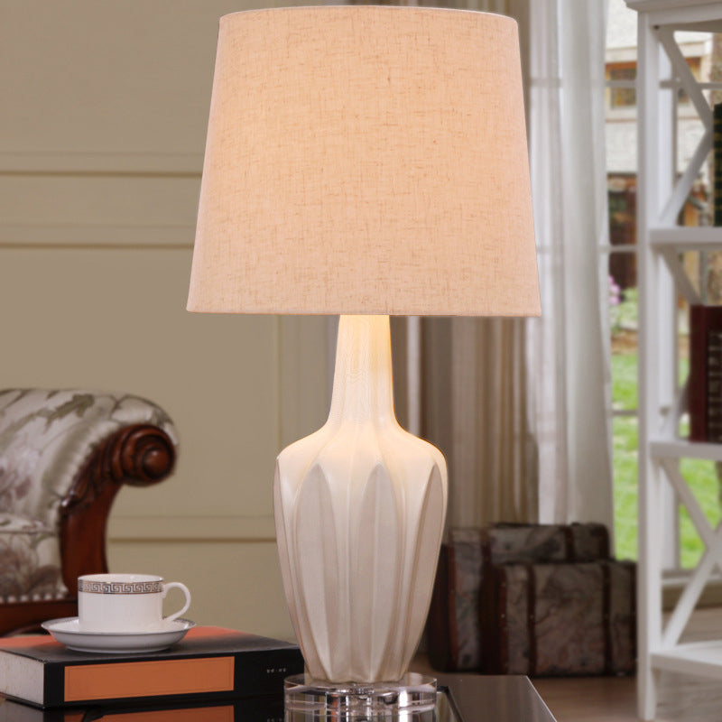 Tapered Drum Nightstand Lamp Contemporary Fabric 1 Bulb Reading Book Light in White