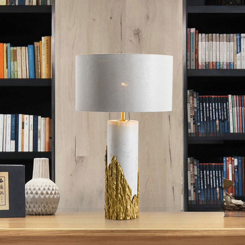 1 Head Bedside Task Lighting Modernism White Night Table Lamp with Cylinder Fabric Shade