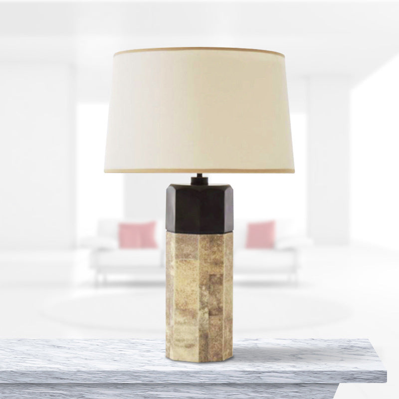 Contemporary Tapered Drum Task Lighting Fabric 1 Head Night Table Lamp in Beige