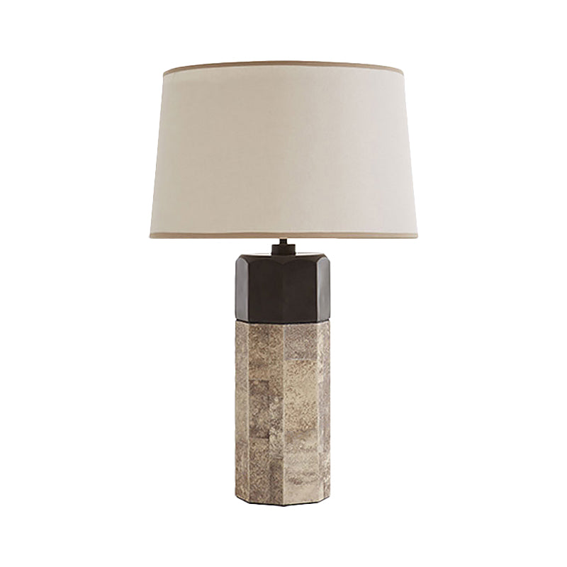 Contemporary Tapered Drum Task Lighting Fabric 1 Head Night Table Lamp in Beige