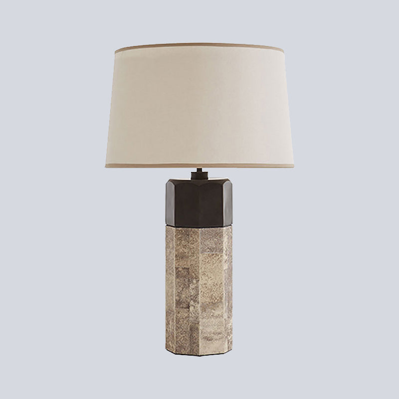 Contemporary Tapered Drum Task Lighting Fabric 1 Head Night Table Lamp in Beige