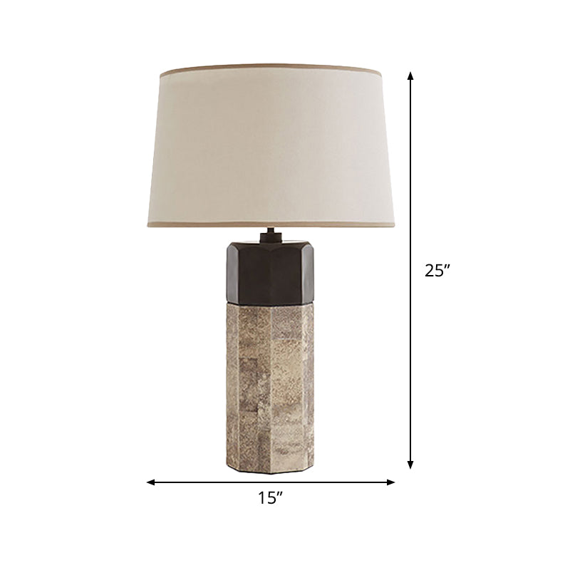 Contemporary Tapered Drum Task Lighting Fabric 1 Head Night Table Lamp in Beige