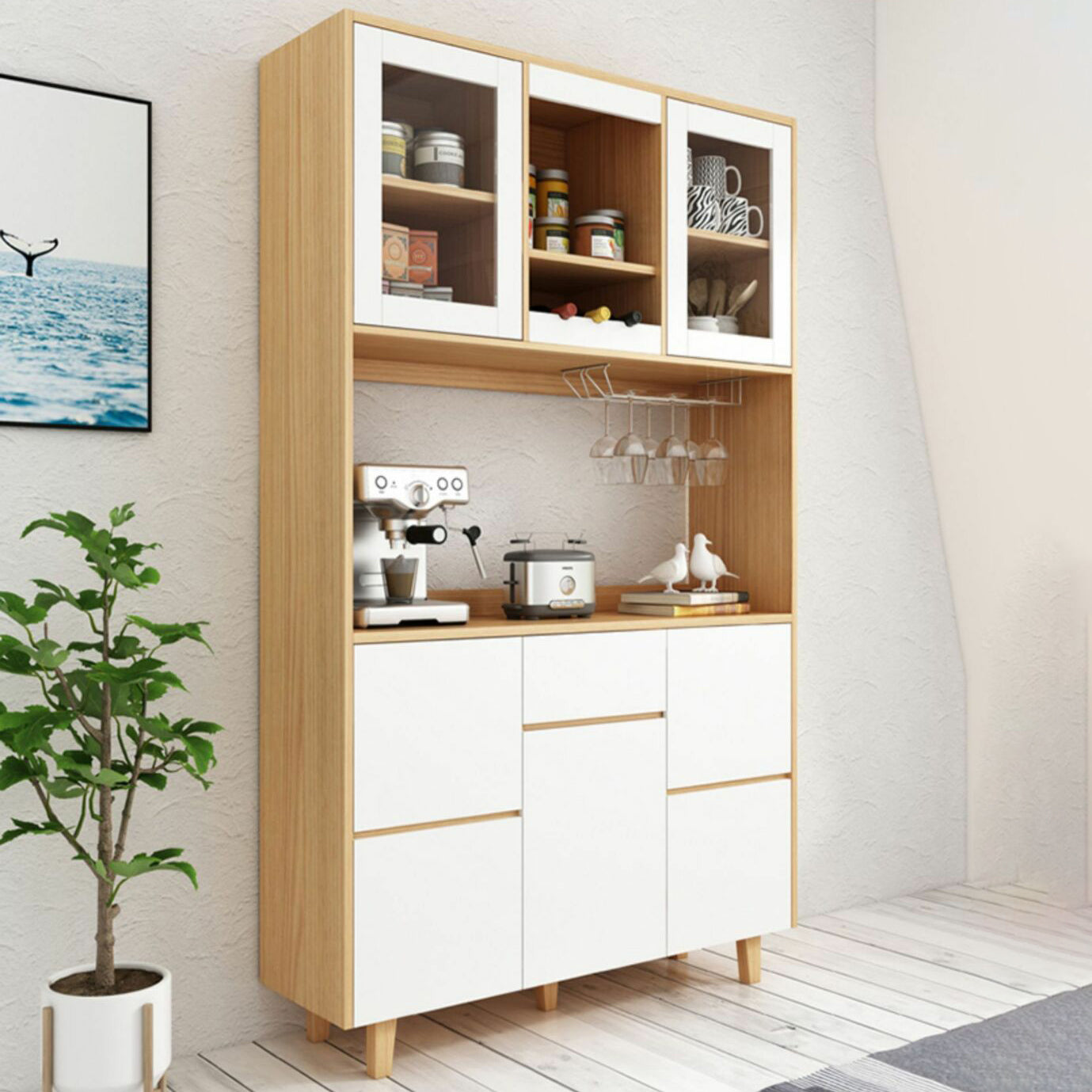 78.74"H Sideboard Modern Style Dining Server with 1 Drawer for Kitchen and Dining Room