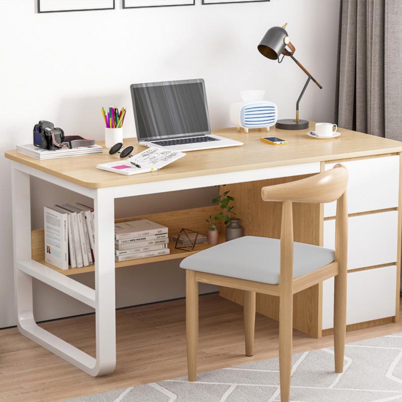 Contemporary Style Engineered Wood Desk Rectangle Desk with Drawers for Office