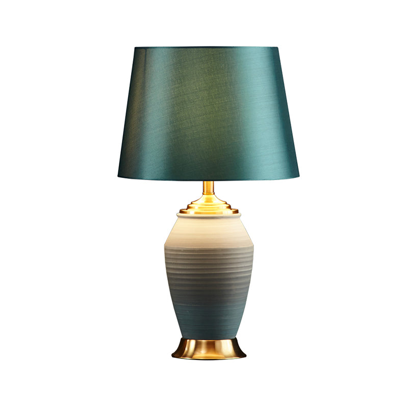 Tapered Drum Task Light Contemporary Fabric 1 Head Green Night Table Lamp, 13"/14" Wide