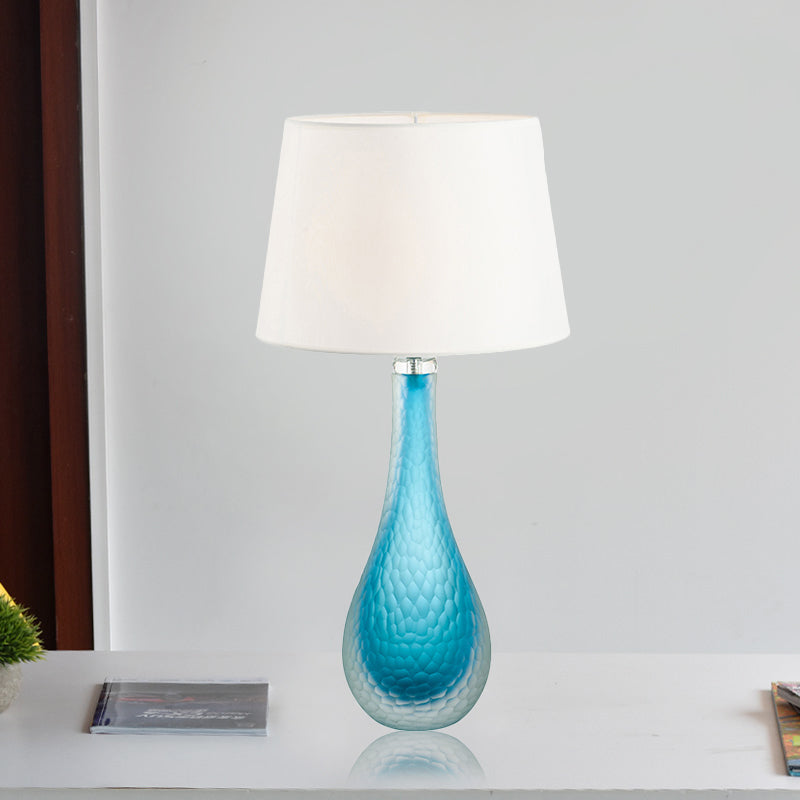 Modernism 1 Bulb Nightstand Lamp Blue Tapered Reading Book Light with Fabric Shade