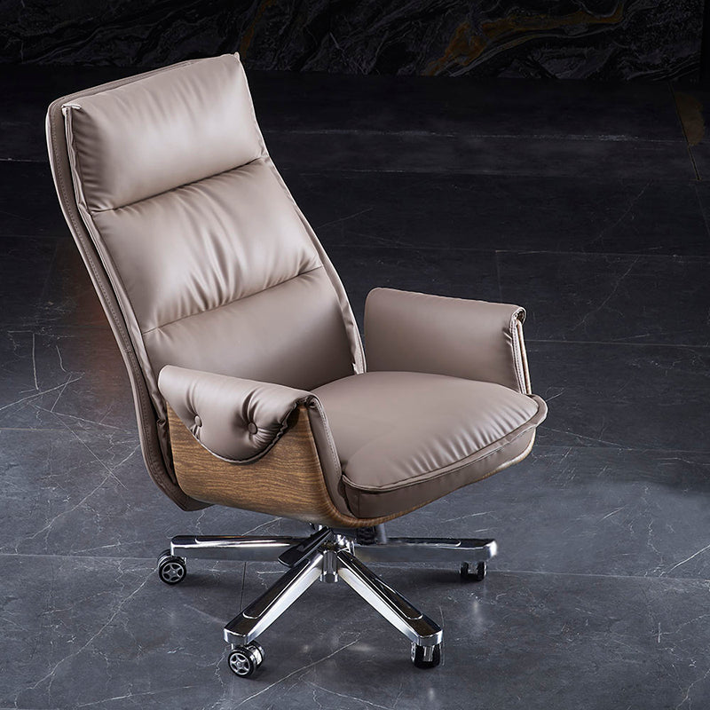 Faux Leather Executive Chair High Back Padded Arms Chair with Wheels