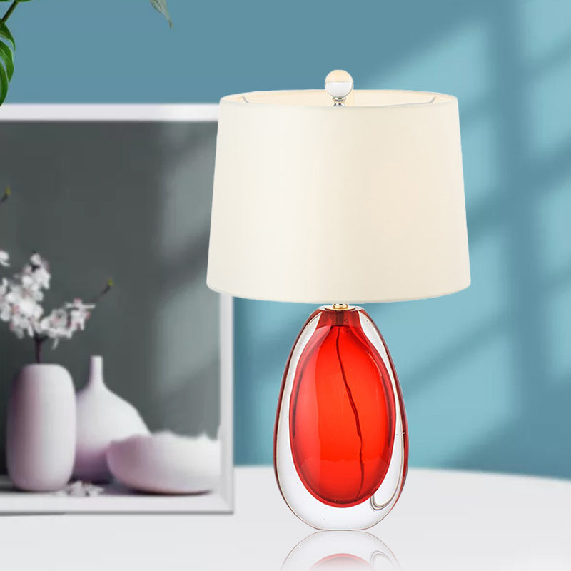 1 Bulb Living Room Task Light Modern Red Night Table Lamp with Barrel Fabric Shade