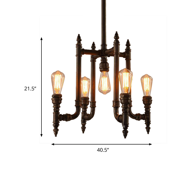 Rost 5 Lampenlampen Kronleuchter Beleuchtung Antiquiertes metallischer Radialrohr Decken Deckenhänge für Wohnzimmer