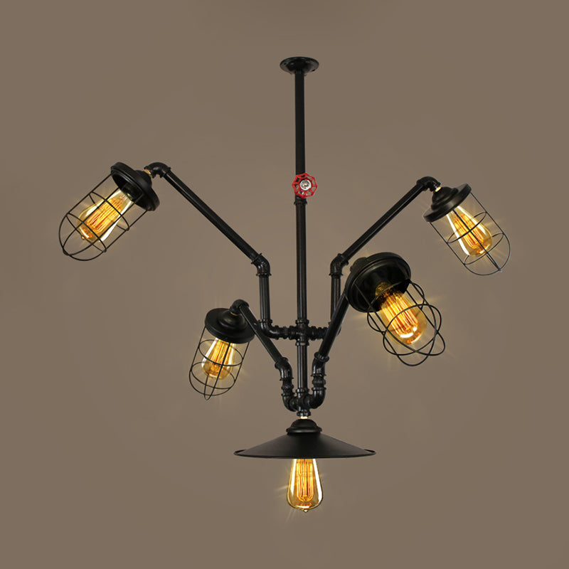 Abstract Pipe Living Room Pendant Vintage Metallic 5-Light Black suspendue Placeur de suspension avec cage métallique