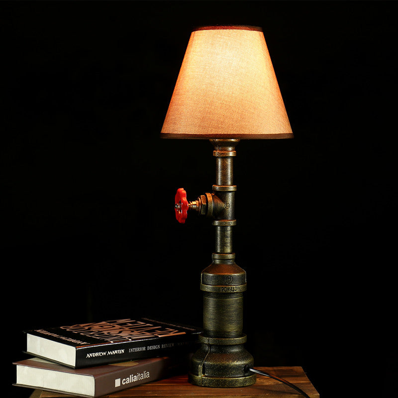 1 Head Desk Lighting Farmhouse Cone Beige Fabric Shade Table Lamp with Bronze Metal Base