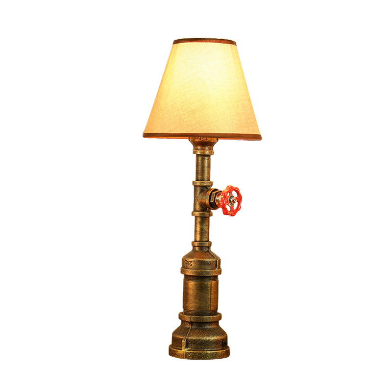 1 Head Desk Lighting Farmhouse Cone Beige Fabric Shade Table Lamp with Bronze Metal Base