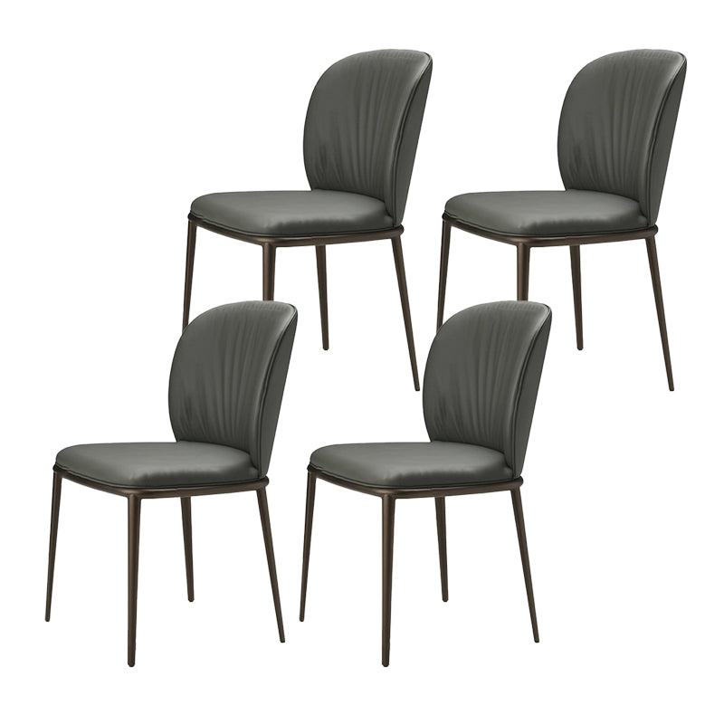 Modern Style Metal Dining Chair Faux Leather Armless Dining Chair for Home Use