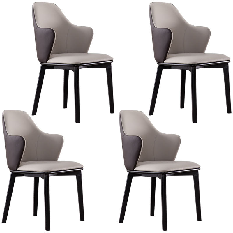 Contemporary Leather Dining Chairs Arm Solid Back Chairs for Kitchen