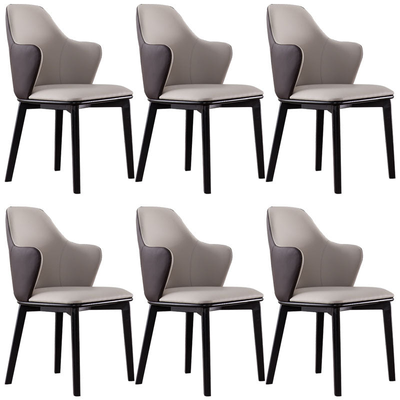 Contemporary Leather Dining Chairs Arm Solid Back Chairs for Kitchen