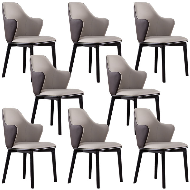 Contemporary Leather Dining Chairs Arm Solid Back Chairs for Kitchen