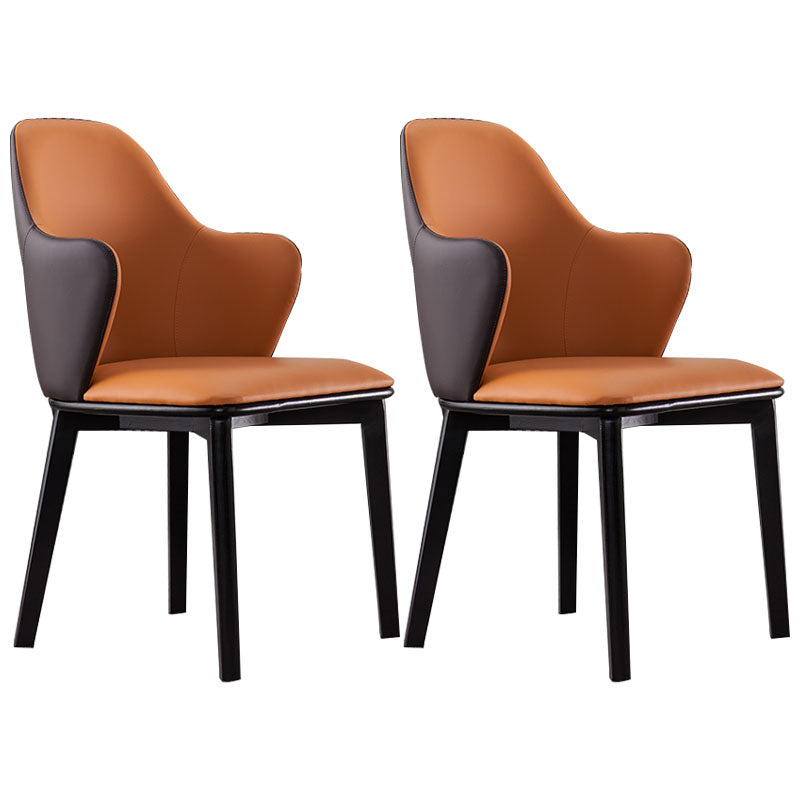 Contemporary Leather Dining Chairs Arm Solid Back Chairs for Kitchen