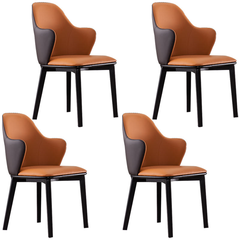 Contemporary Leather Dining Chairs Arm Solid Back Chairs for Kitchen