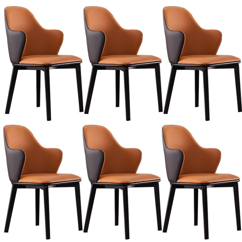 Contemporary Leather Dining Chairs Arm Solid Back Chairs for Kitchen