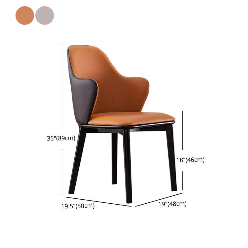 Contemporary Leather Dining Chairs Arm Solid Back Chairs for Kitchen