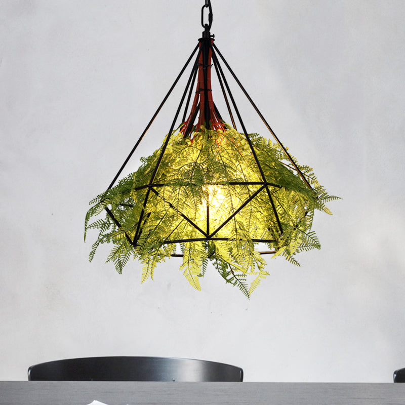 Lampe à chute de plante noire en métal diamant 1 tête industrielle LED vers le bas du pendentif d'éclairage pour restaurant, 15 "/ 18" /23,5 "de largeur