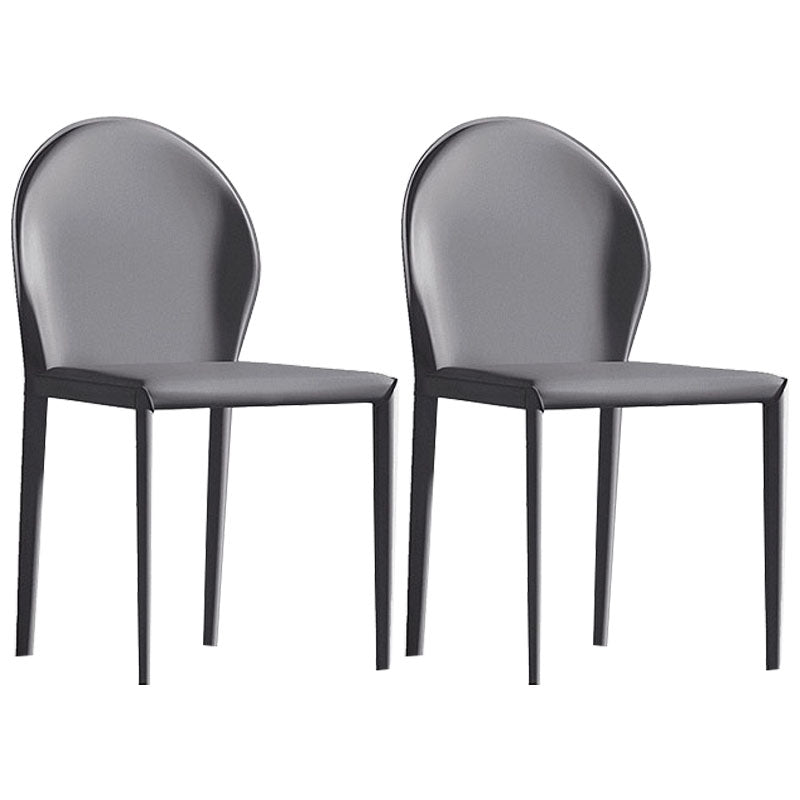 Minimalist Style Solid Back Armless Dining Chair Leather Dining Chairs