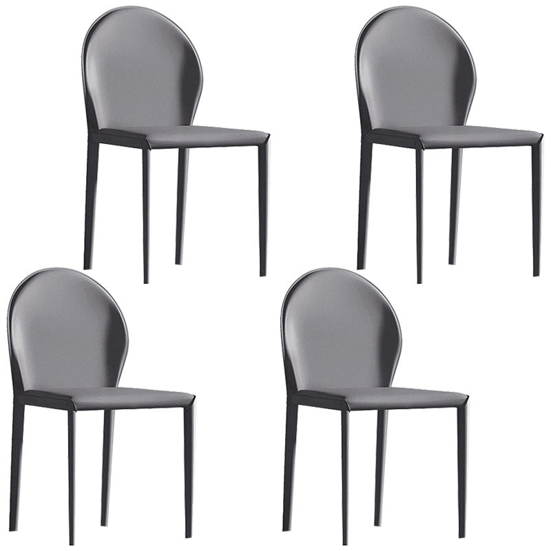 Minimalist Style Solid Back Armless Dining Chair Leather Dining Chairs