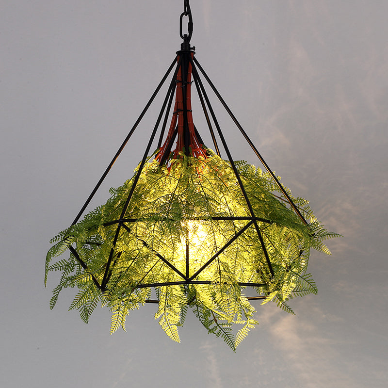 Lampe à chute de plante noire en métal diamant 1 tête industrielle LED vers le bas du pendentif d'éclairage pour restaurant, 15 "/ 18" /23,5 "de largeur