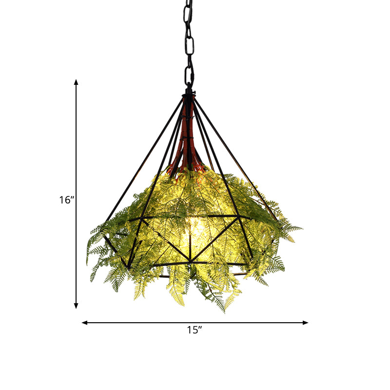 Metalen zwarte plant drop -lamp diamant 1 kop industriële led naar beneden verlichting hanger voor restaurant, 15 "/18" /23.5 "breed