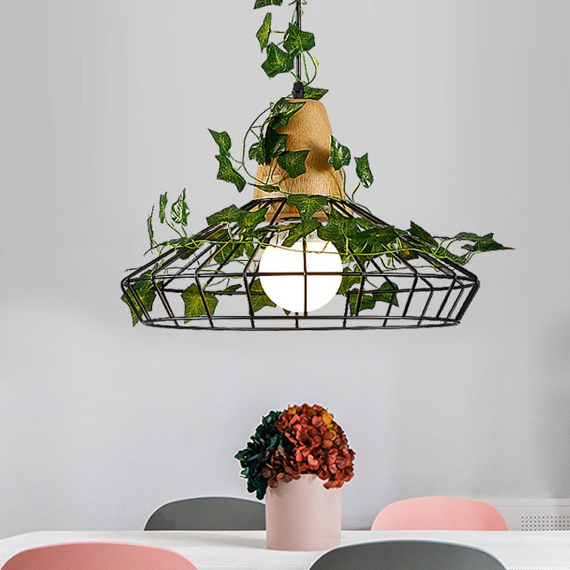 Zwart 1 hoofdhangende hangerse antieke metalen schuur LED Drop Lamp met plant voor restaurant